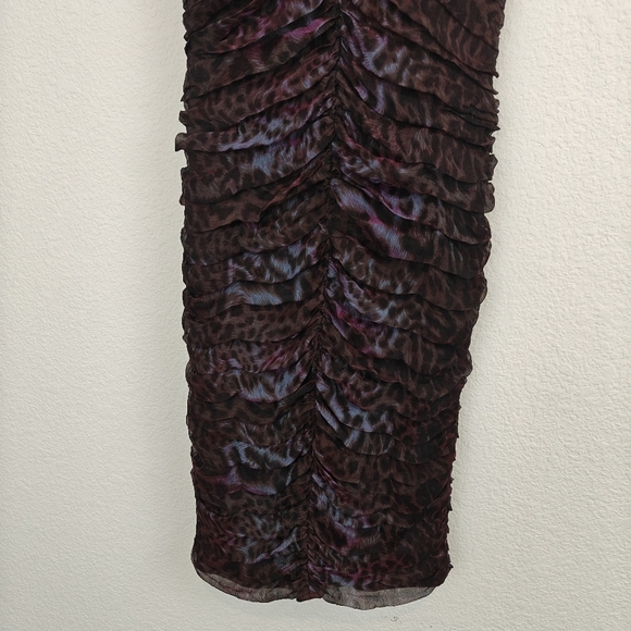 Tadashi Shoji Lotus Pink/Black Leopard Print Silk Ruched Strapless dress 6 - Picture 3 of 12